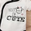Baby Boy/Girl Cartoon Cow Print Short-sleeve Snap Romper Black/White