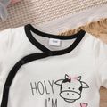 Baby Boy/Girl Cartoon Cow Print Short-sleeve Snap Romper Black/White