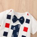 2pcs Baby Boy 95% Cotton Short-sleeve Anchor Print Bow Tie Romper and Shorts Set White