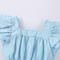2pcs Baby Girl Blue Square Neck Flutter-sleeve Pleated Crop Top and 3D Butterfly Appliques Mesh Skirt Set Blue