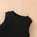 2pcs Baby Girl 95% Cotton Rib Knit Tank Dress with Leopard Print Waist Bag Set Black