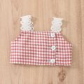 2pcs Baby Girl Pink Houndstooth Tweed Cami Crop Top and Tie Front Shorts Set Pink image 3