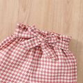 2pcs Baby Girl Pink Houndstooth Tweed Cami Crop Top and Tie Front Shorts Set Pink
