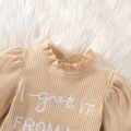 2pcs Baby Girl Letter Embroidered Rib Knit Frill Mock Neck Long-sleeve Romper and Plaid Flared Pants Set OffWhite image 3