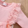 2 unidades Bebé Menina Costuras de tecido Flor grande Bonito Manga comprida Macacão curto Rosa