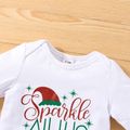 Christmas 4pcs Baby Girl 95% Cotton Long-sleeve Letter Print Romper and Layered Skirt with Calf Sleeves & Headband Set Red image 4
