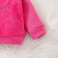2pcs Baby Boy Animal Embroidered Thickened Fuzzy Long-sleeve Pullover and Allover Print Pants Set Hot Pink image 5