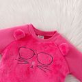 2pcs Baby Boy Animal Embroidered Thickened Fuzzy Long-sleeve Pullover and Allover Print Pants Set Hot Pink image 3