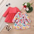 2-Pack Baby Girl Rainbow and Graffiti Floral Print Long-sleeve Dresses Set MultiColour image 2