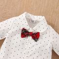 Christmas 2pcs Baby Boy Gentleman Bow Tie Decor Long-sleeve Polka Dot Shirt and Red Plaid Suspender Pants Set Red