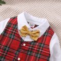 Christmas Baby Boy 95% Cotton Gentleman Bow Tie Red Plaid Long-sleeve Faux-two Jumpsuit Party Outfits Red image 3