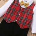 Christmas Baby Boy 95% Cotton Gentleman Bow Tie Red Plaid Long-sleeve Faux-two Jumpsuit Party Outfits Red image 4