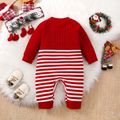 Christmas Baby Boy/Girl Reindeer Embroidered Red Quilted Long-sleeve Spliced Striped Jumpsuit Red image 2