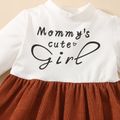 2pcs Baby Girl Letter Print Mock Neck Long-sleeve Spliced Dress and Corduroy Jacket Set Brown image 5