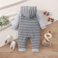 Baby Boy/Girl Grey Striped Hooded Long-sleeve Spliced Jumpsuit Grey image 2