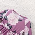 2pcs Baby Girl Allover Floral Print Ruffle Trim Long-sleeve Jumpsuit & Headband Set Purple image 3