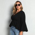Women Plus Size Casual Crisscross V Neck Peplum Bell sleeves Blouse Black