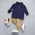 Casual Polo Collar Anchor Patterned Top and Solid Pants Set for Toddler Boy Navy image 1