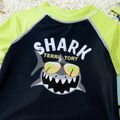 3pcs Toddler Boy Playful Shark Print Swimsuit and Cap Set LUMINOUSYELLOW