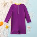 Toddler Boy Playful Letter Print Colorblock Long-sleeve Onepiece Swimsuit Purple