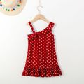 Toddler Girl Polka dots Ruffled Bowknot Design Cami Dress Red