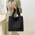 Women Letter Print Large Capacity Canvas Tote Shoulder Bag Canvas Shopping Bag Black