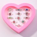 Conjuntos de 12 anéis de pedras preciosas de strass anéis de joias infantis com vitrine em formato de coração para meninas (padrão aleatório) Multicolorido image 2