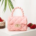 Toddler / Kid Pure Color Geometry Lingge Pearl Handbag Clutch Purse for Girls Pink