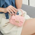Toddler / Kid Pure Color Geometry Lingge Pearl Handbag Clutch Purse for Girls Pink image 3