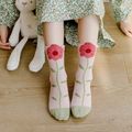 5 Paar Rundsocken mit floralem Karomuster und kleinem Bärenmuster für Kleinkinder rosa image 3