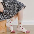 5 pares de meias xadrez floral infantil com padrão de ursinho Rosa image 5