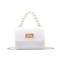 Kids Faux Pearl Handle Metal Lock Chain Croc Embossed Satchel Bag White image 5