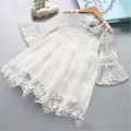 Baby / Toddler Girl Pretty Solid Floral Lace Decor Long-sleeve Dresses White image 4