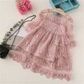 Baby / Toddler Girl Pretty Solid Floral Lace Decor Long-sleeve Dresses Dark Pink image 4