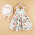 2-piece Baby / Toddler Girl Pretty Floral Print Bowknot Dress and Hat Set  Pink