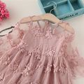 Solid Floral Mesh Splice Long-sleeve Baby Dress Pink image 3