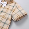 2-piece Toddler Boy Preppy style Plaid Shirt and Overalls Set Khaki