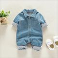 Denim Polo Collar Short-sleeve Baby Jumpsuit Blue image 4
