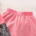 Conjunto de pulôver de 2 peças com design de renda feminina em bloco de cores e calça rosa Rosa