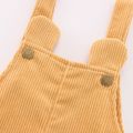 Macacão de veludo cotelê de cor sólida para menina de 1 peça/camiseta de manga comprida canelada gola alta Amarelo image 3