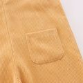 Macacão de veludo cotelê de cor sólida para menina de 1 peça/camiseta de manga comprida canelada gola alta Amarelo image 4