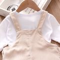 2-piece Toddler Girl/Boy Long-sleeve White T-shirt and Button Design Corduroy Overalls Set Apricot