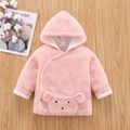 Toddler Girl Bear Pattern Button Design Fuzzy Hooded Coat Pink