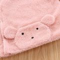 Toddler Girl Bear Pattern Button Design Fuzzy Hooded Coat Pink