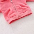 Cartoon Bear 3D Ears Solid Long-sleeve Hooded Baby Fleece Coat Jacket Pink image 2
