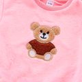 2-piece Toddler Girl/Boy Bear Embroidered Fuzzy Pullover and Solid Pants Set Pink