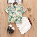 2-piece Toddler Boy Floral Print Button Design Short-sleeve Shirt and Solid Shorts Set White