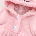 2pcs Baby Cartoon Rabbit 3D Ears Pink Fleece Long-sleeve Hooded Coat with Shoulder Bag Set Pink