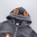 2-piece Toddler Girl/Boy Bear Embroidered Zipper Hooded Fuzzy Coat and Pants Set Dark Grey