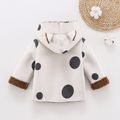 Baby All Over Polka Dots 3D Ears Hooded Long-sleeve Thickened Fleece Lined Suede Coat White